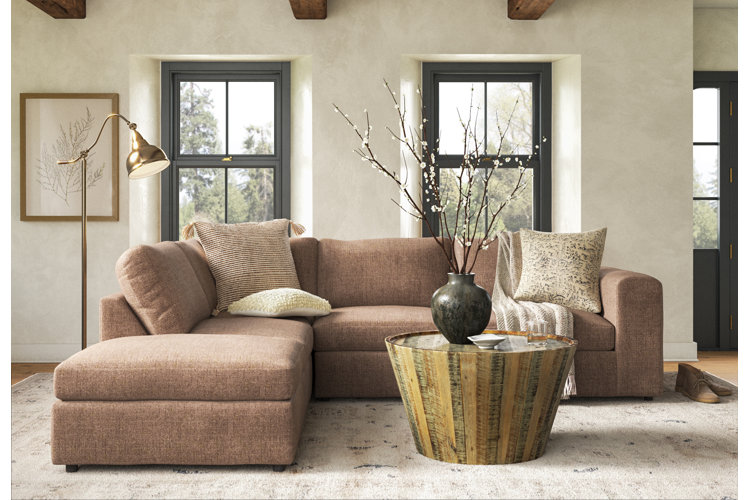 plush chenille sectional in a rustic living room
