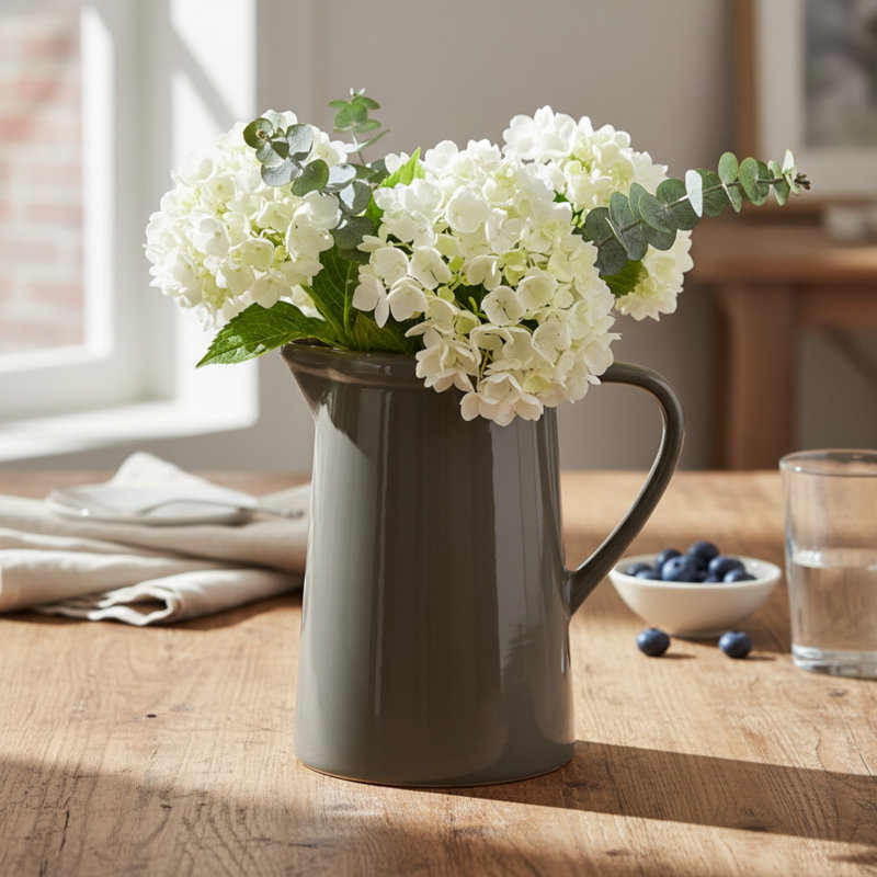 Large Grey Textured Ceramic Jug 18cm, Yellow