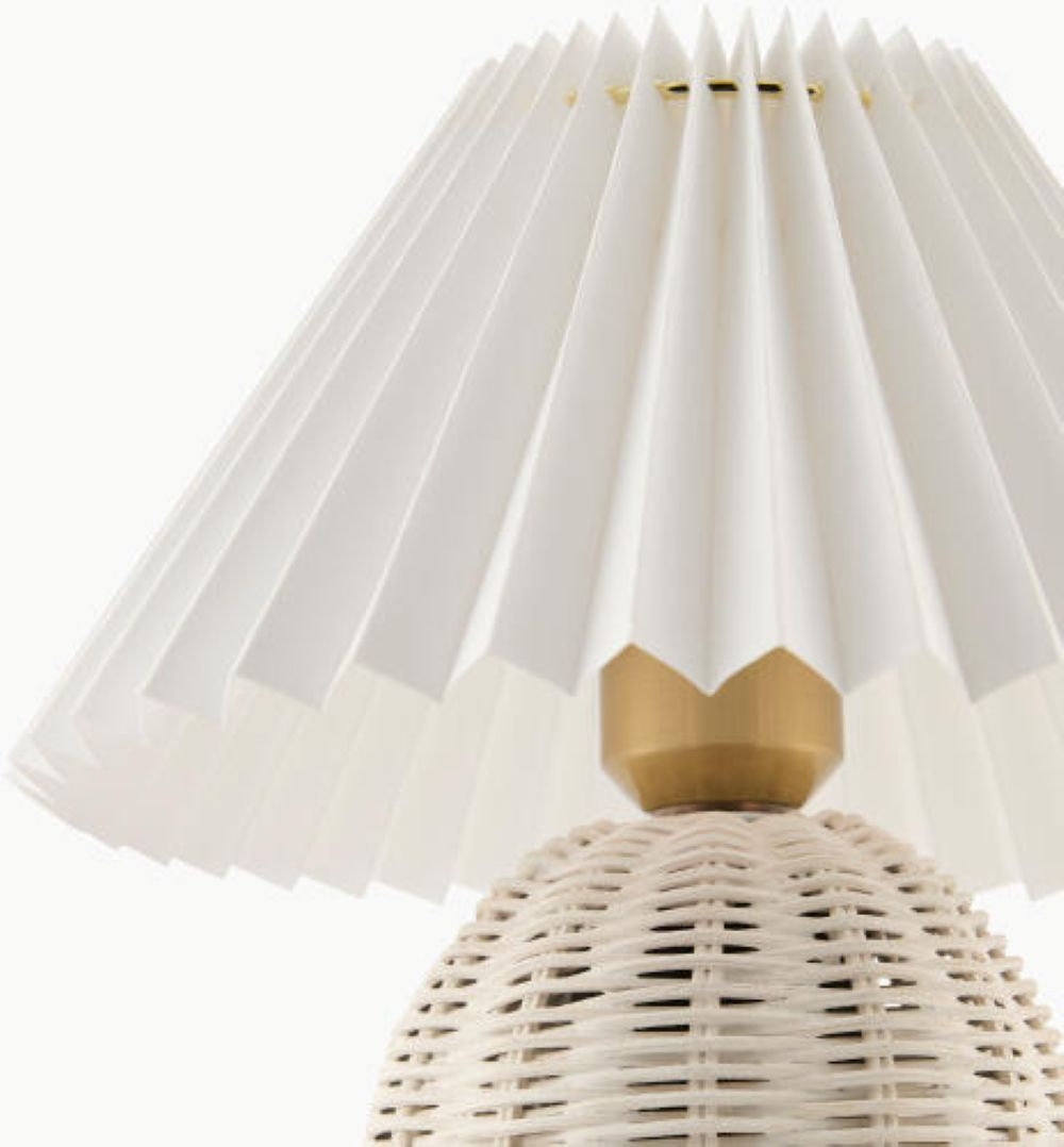 Chemise Rattan Table Lamp, White, Traditional