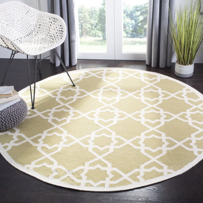 Moonsu Hand Woven Flat Weave Wool/Cotton Geometric Rug in Olive/ivory