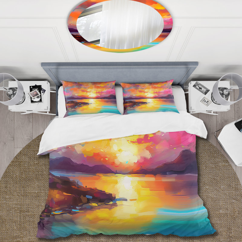 Ensemble de housse de couette Coastal Sunset With Colorful Reflections II - Microfibre