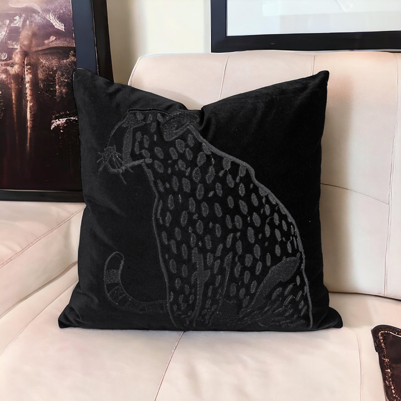 Velvet Black Leopard Pillow Cover
