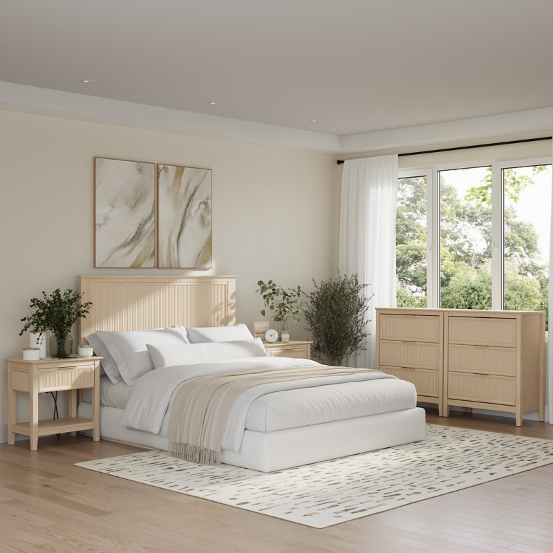 Full/Queen Headboard, Fluted Panel Design, Modern Style, Natural Birch, Beige