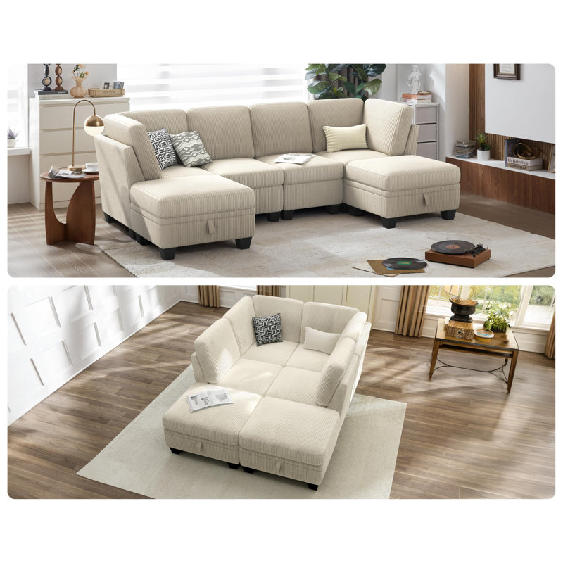Modular Sectional Sofa Corduroy Couch, Customizable U-Shaped Sofa Oversized L-Shaped Sofa Set (6 Seater Compact Sleeper)
