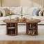47'' W Oval Coffee Table With Storage, Mid-Century Modern Fluted Centre Table With Round Base-1999582466