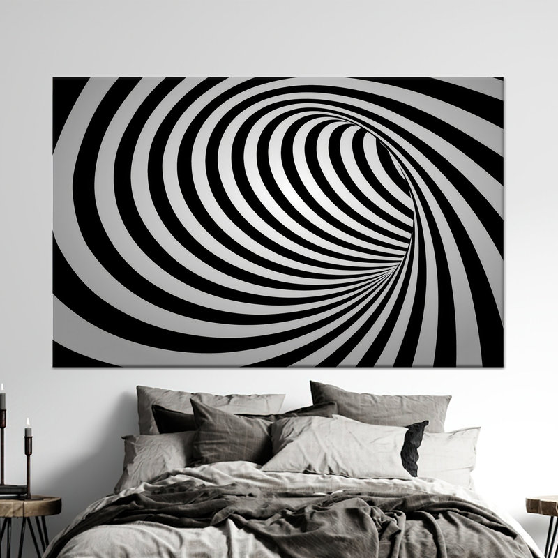 Reproduction sur toile abstraite tourbillon noir et blanc: option verre trempé élégant, toile tendue 1P