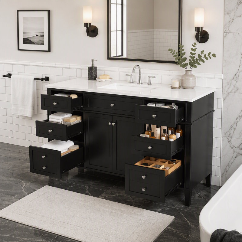 Ensemble de meuble-lavabo 48 po avec 6 tiroirs 48 po, Noir
