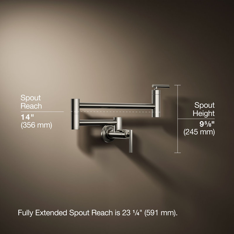 Wall-Mount Pot Filler Faucet, Swing Arm Kitchen Pot Filler Faucet, Vibrant Polished Nickel