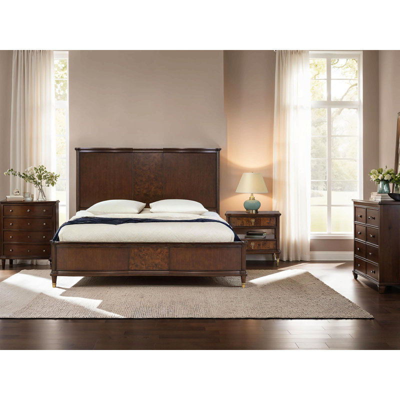Cadre de lit de style transitionnel cerisier foncé 1pc, Grand lit