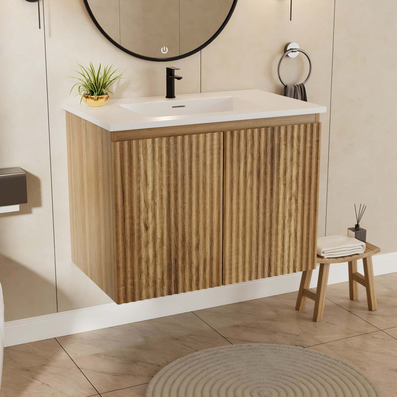 Armoire murale moderne de 30 pouces avec évier crème - Installation brevetée en 1 minute, peu encombrante et facile à assembler