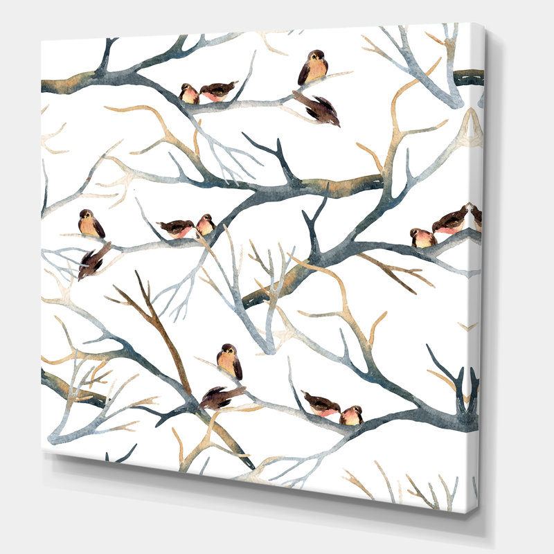 «Little Birds on the Tree Branches I», peinture sur toile, Toile tendue, H 36 po x l 36 po x 1,5 po