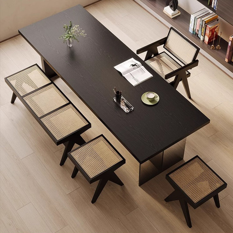 Bureau rectangulaire en bois massif noir et acrylique, H 29,53 po x l 86,61 po x P 35,43 po