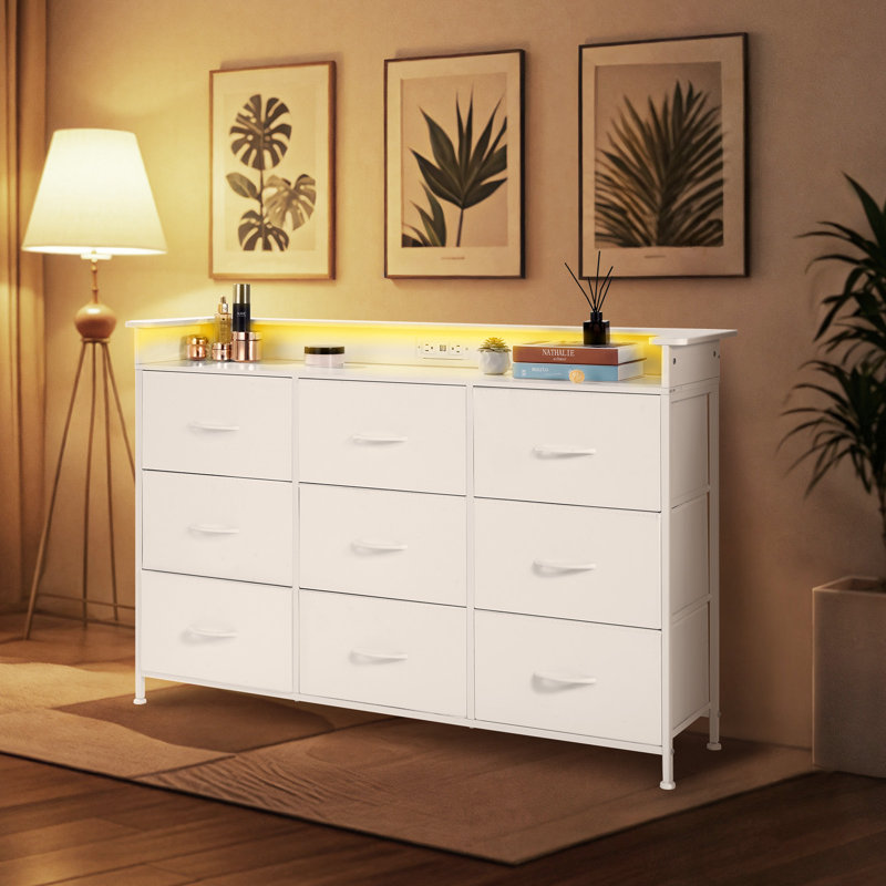 Commode 9 tiroirs en tissu avec bac à lumière DEL
