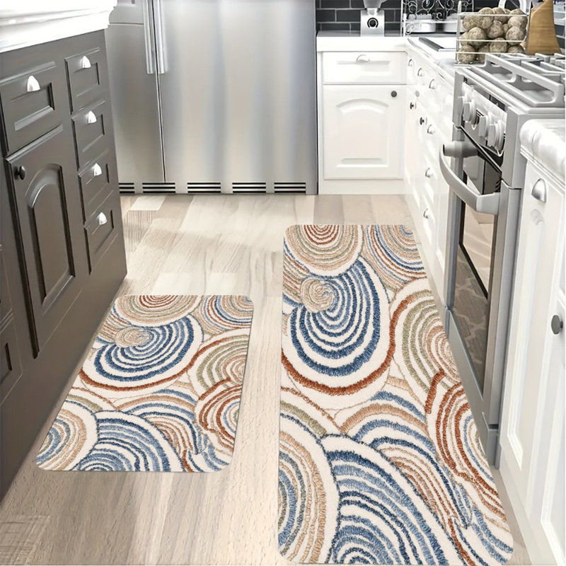 Cercles en spirale, 2 tapis de cuisine antidérapants