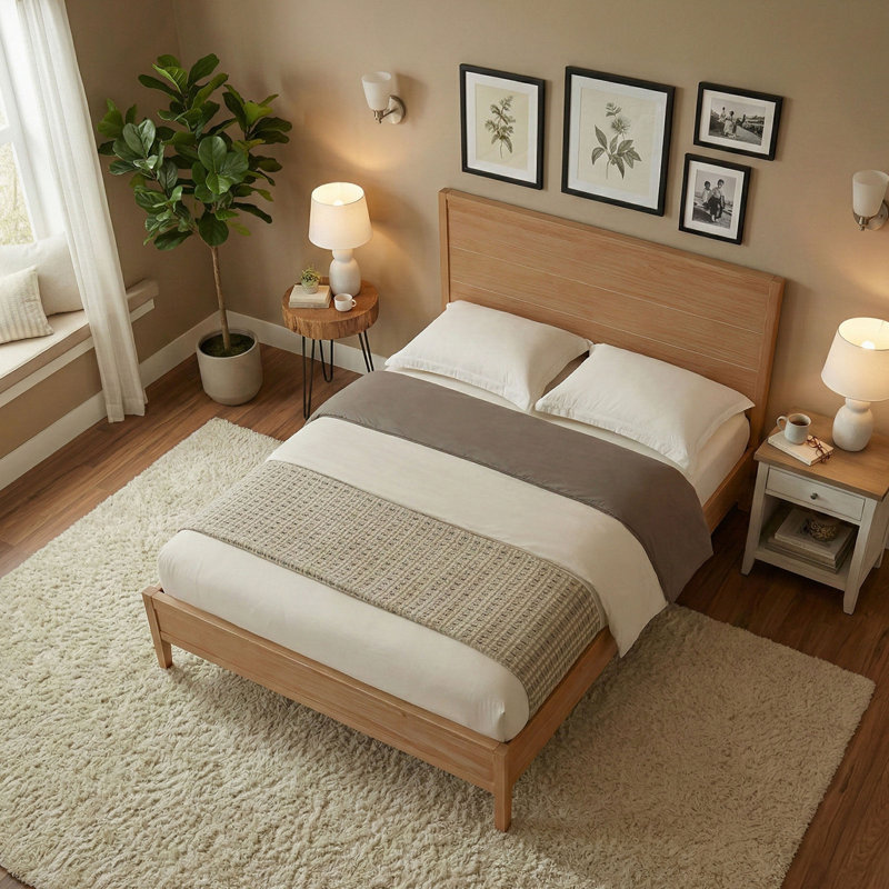 Arden Solid Wood Panel Bed - King, Light Driftwood, King, Light Driftwood