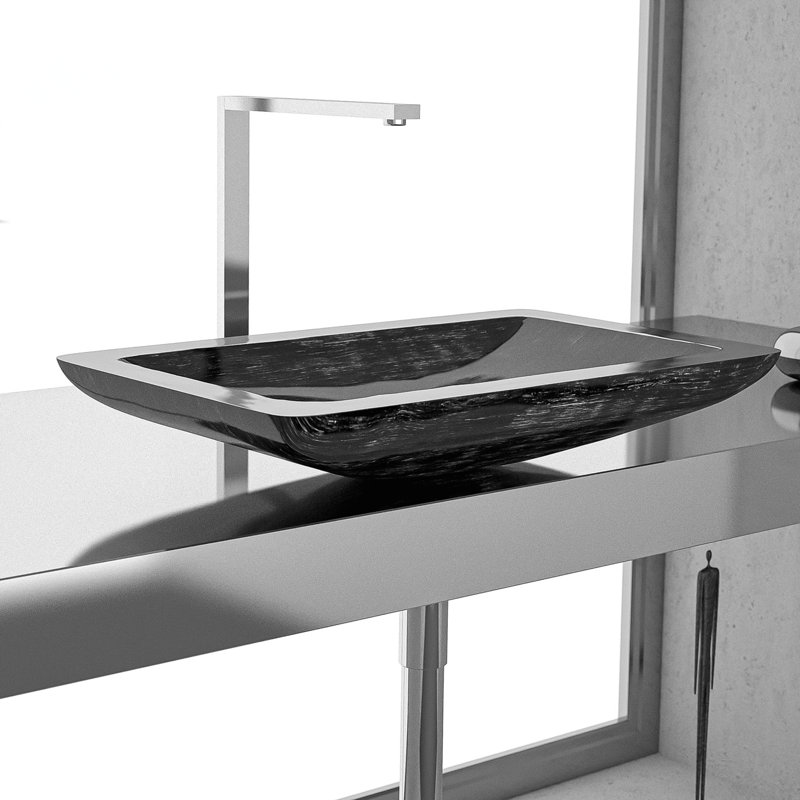 Nek 24.41'' L Bathroom Sink, Black Silver