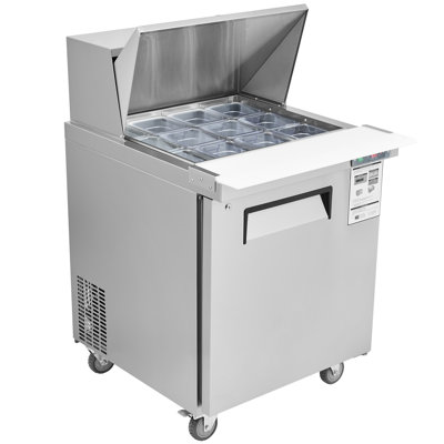 Table de préparation pour sandwich et salade de réfrigérateur commercial 28 po, station de préparation d'aliments réfrigérés en acier inoxydable de 7,4 pieds cubes avec 12 casseroles, planche à découper, réfrigérateur sans givre avec serrure pour restaurant