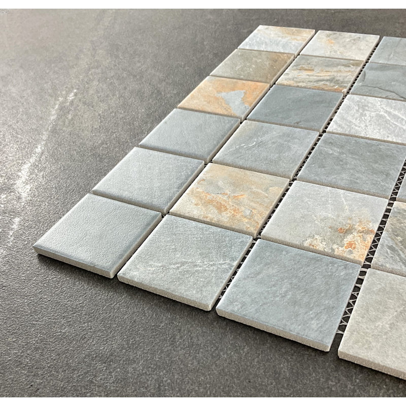 2x2 Matte Finish Porcelain Mosaic Tile – Grid Style, Wall & Floor Use, Blue/Gray/Beige