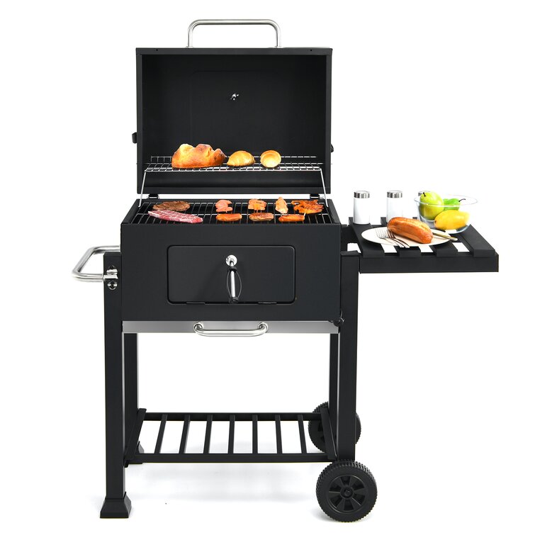 Outsunny 20 Portable Outdoor Camping Charcoal Barbecue Grill with Wooden Handles & Improved Air Circulation - Black