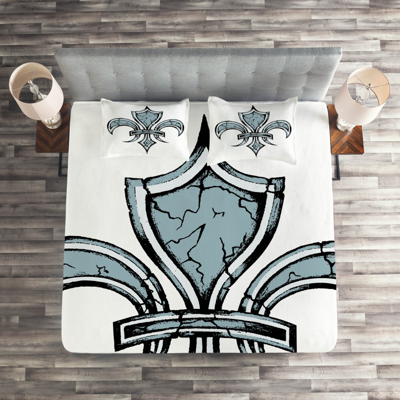 Fleur De Lis Eclectic Polyester Coverlet, King Bedspread + 2 Shams