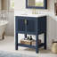 Meuble-lavabo simple 24 po avec plateau en céramique, meuble-lavabo autoportant avec cadre en bois massif et rangement pour porte-730295054-712126643-712126655