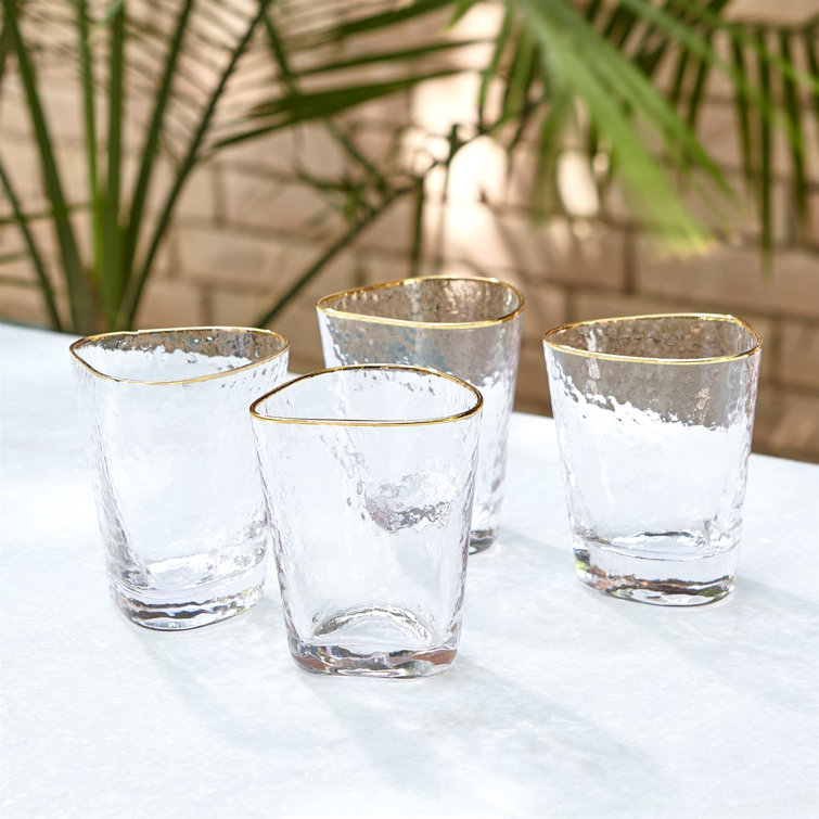 Clear Glass Tumbler with Gold Trim, Set of 4