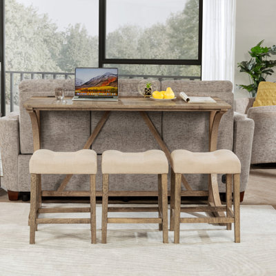 Ensemble de table de bar 4 pièces avec prise de courant, ensemble de table de bar et chaises, ensemble de table de bar avec 3 tabourets rembourrés pour le salon, la salle à manger