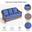 Canapé d'extérieur en osier pour terrasse, canapé en rotin PE 3 places avec coussins bleus pour terrasse ou cour
