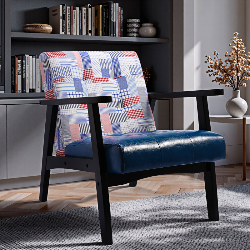 Deveral Faux Leather Armchair, Patchwork, Blue Patchwork