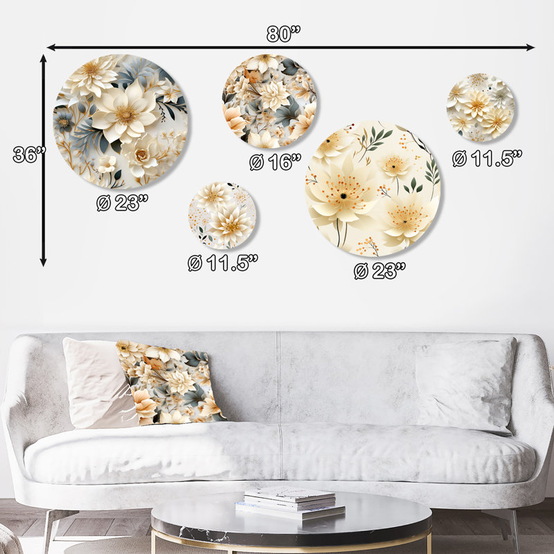 Alyssia - Ensemble d'art mural floral rond et floral de 5