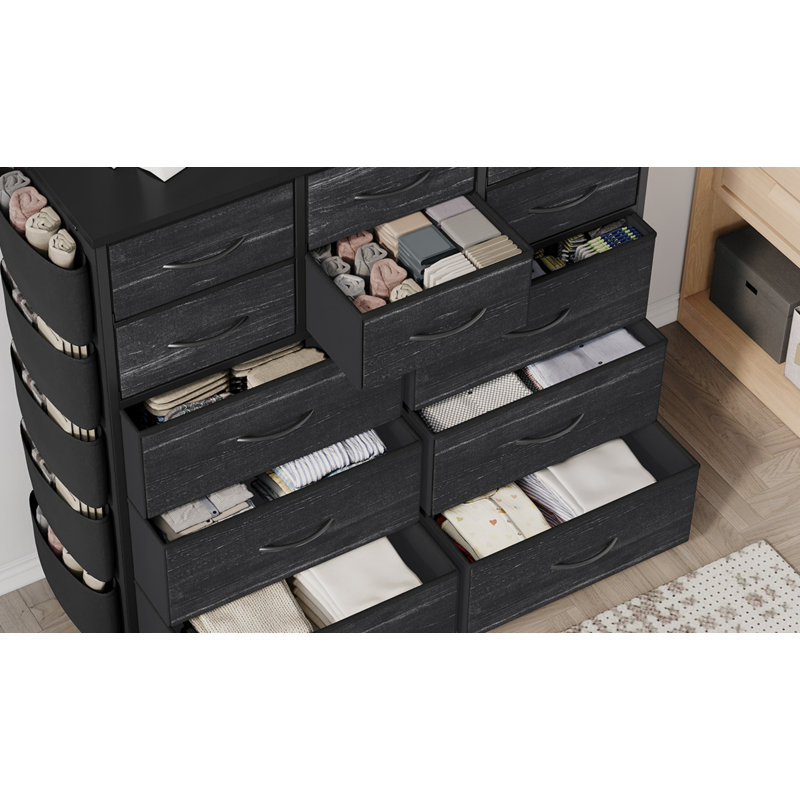 Dresser For Bedroom, Tall Storage Dresser With 12  Fabric Drawers And Side Pockets, Chests Of Drawers Organizer