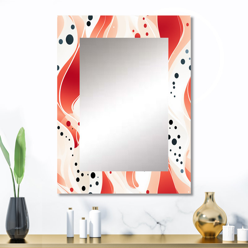 Weatherholt Red And White Polka Dots Pattern - Polka dots  Wall Mirror, Graphic Print, Geometric Decorative Mirror, Printed Metal Art