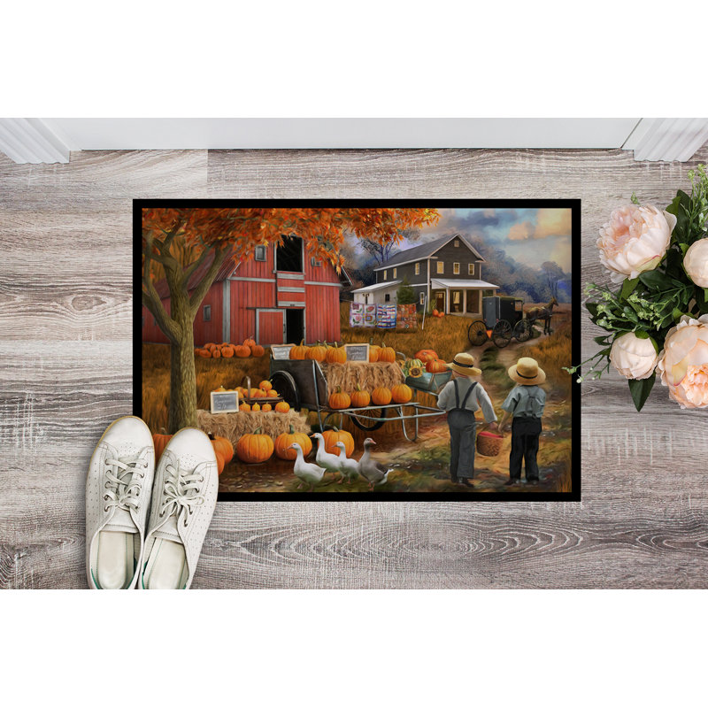 Iyed Non-Slip Doormat, Fall Amish Pumpkin Stand