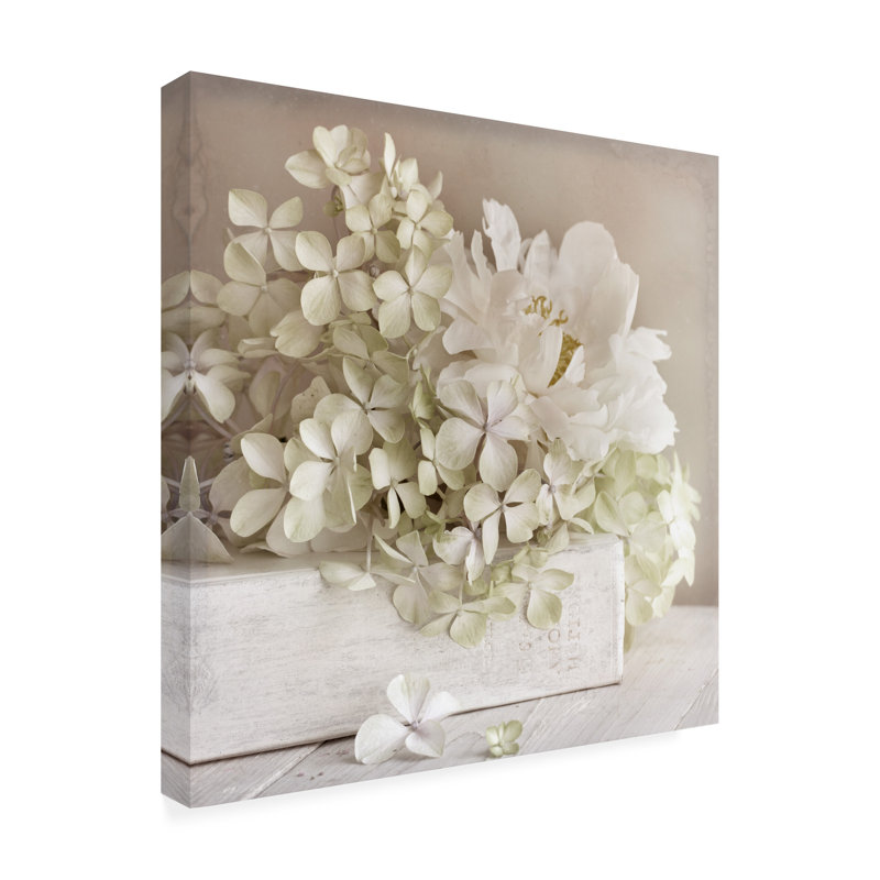 White Flower Book Canvas Art with Wooden Frame, 14" x 14"