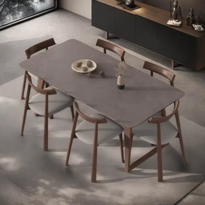 Matte gray solid wood rectangular dining table set