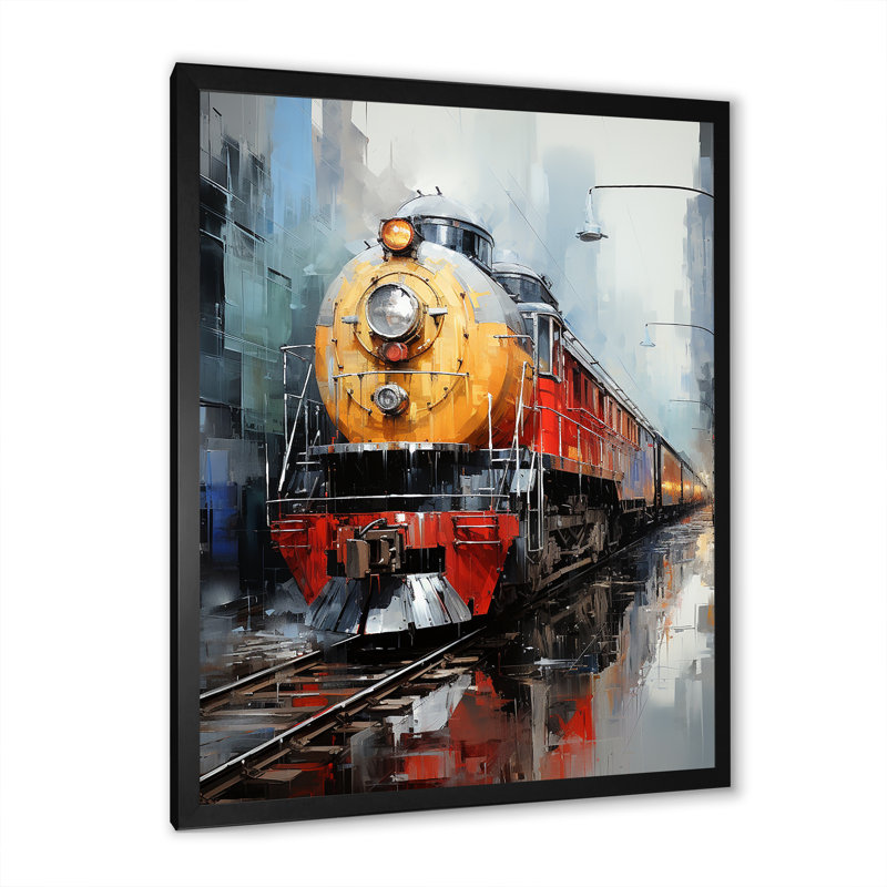 Jaune - train rouge - impression, Cadre photo noir, H 32 po x l 16 po x P 1 po