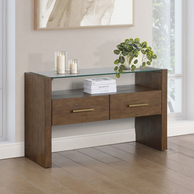 Table de canapé avec dessus en verre 48 po Jaquelyn