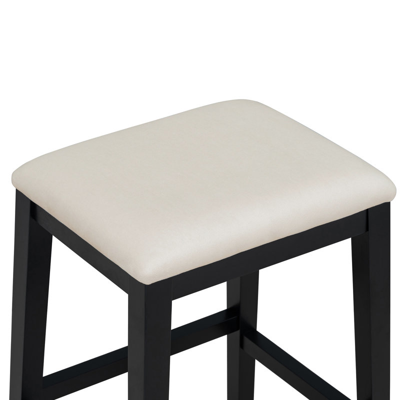 Modern Bar Dining Table Set With Storage Drawers And Padded Stools, Black