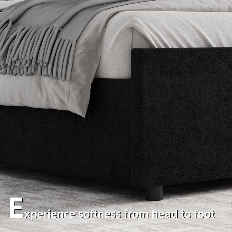Lit plateforme tapissier Velvet, Noir, Grand lit