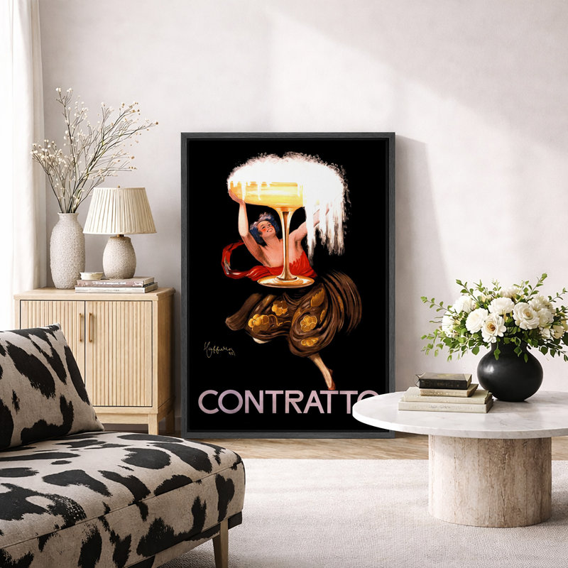 «Contratto Italian Art Deco Wine», affiche d'art européen rétro, impression sur toile encadrée, H 24 po x l 16 po x P 1,5 po