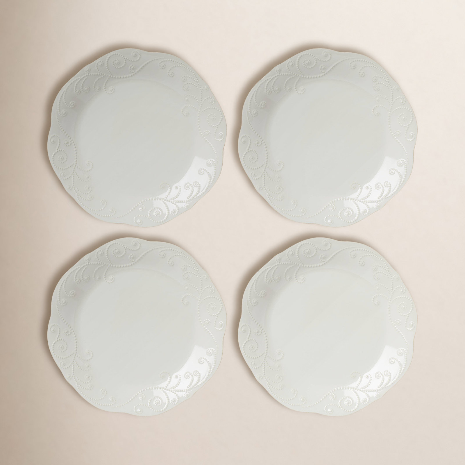 French Perle White 4-Piece Dinner Plate Set