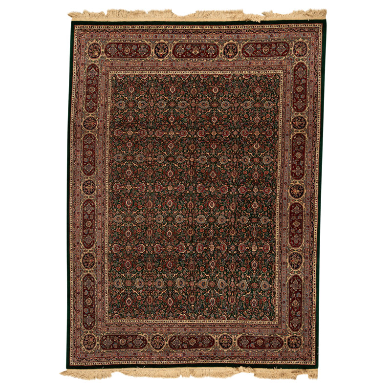 Hand Knotted Wool Area Rug in Green And Red