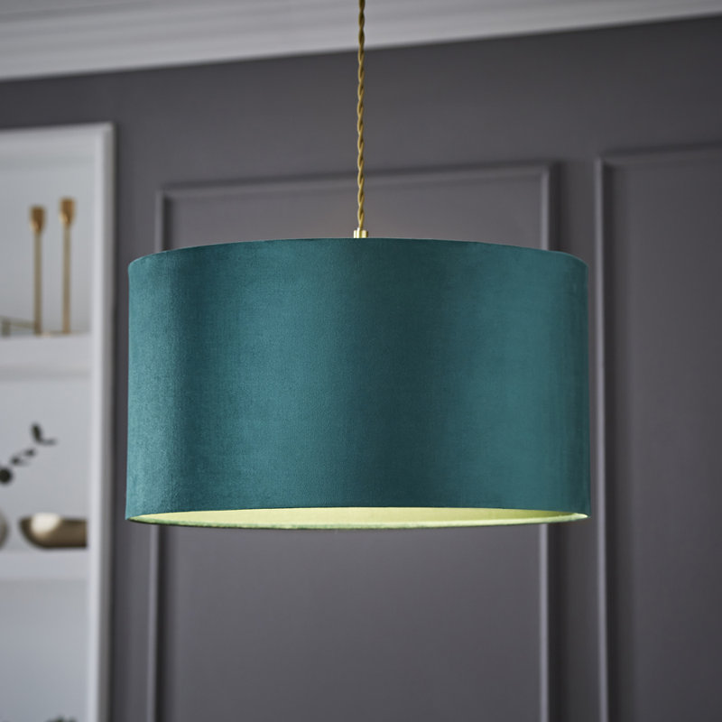 20cm H Velvet Drum Pendant Shade ( Screw On ), 25 cm H x 45 cm W x 45 cm D, Green