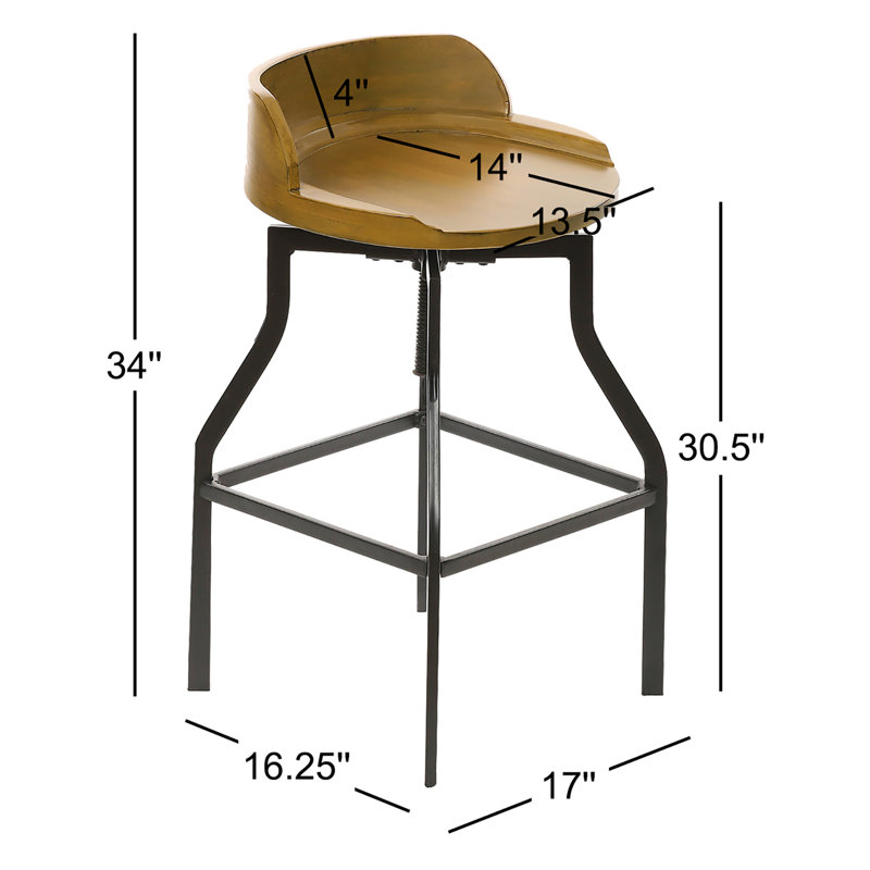 Modern Tan 29.25" Adjustable Height Barstool with Swivel Seat, Harvest Oak