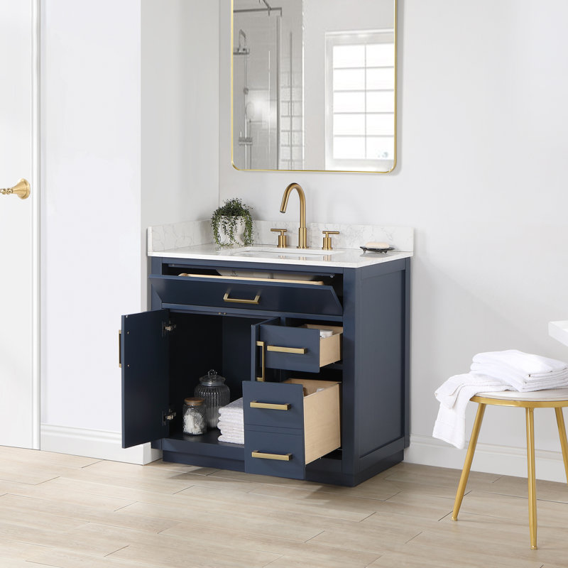 Ensemble de meuble-lavabo simple 36 po Gavino, Bleu royal, Doré