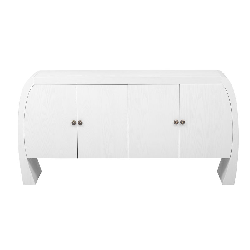Four-door Ash Veneer Cabinet With Large Capacity For Living Room & Hallway Curved Legs Bedroom Storage, White