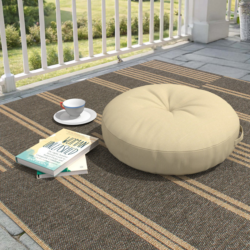Sunbrella Indoor/Outdoor Floor Pillow, 22 Inch Circular Cushion Cover with Insert, Canvas Antique Beige, Circular 22"