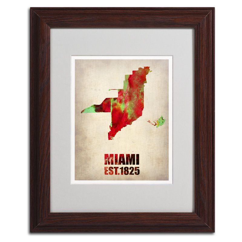 Miami Watercolor Map 11" x 14" Framed Canvas Print