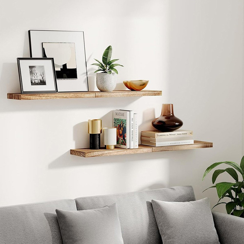 4 Pcs Wood Floating Shelves Wall Mounted Rustic Wooden Wall Shelves Bookcase