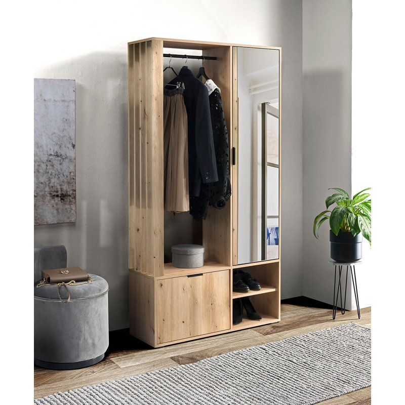 Entrance Wardrobe MELO Hall Tree 100cm Wide with Shoe Storage, Brown